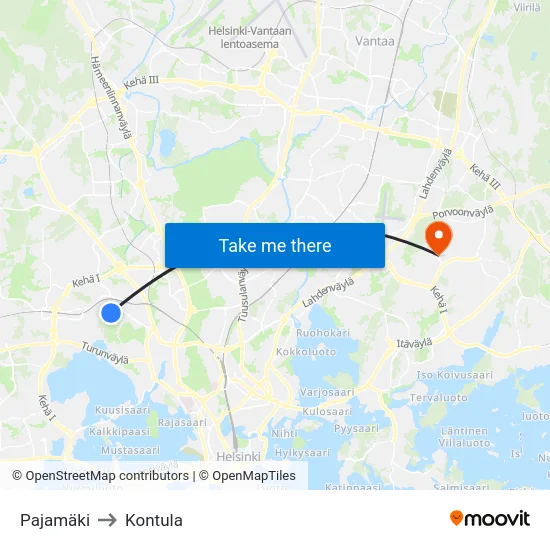 Pajamäki to Kontula map