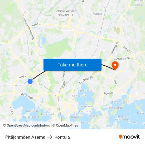 Pitäjänmäen Asema to Kontula map