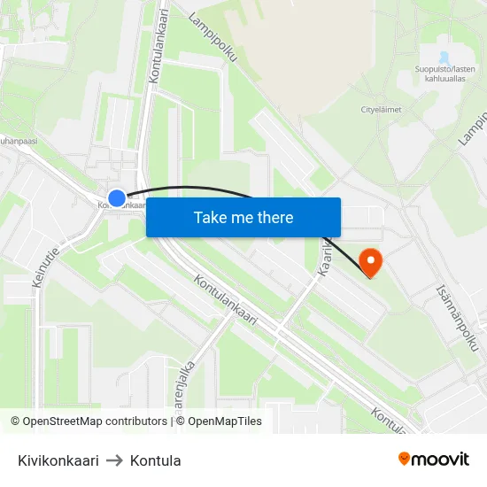 Kivikko Arc to Kontula map