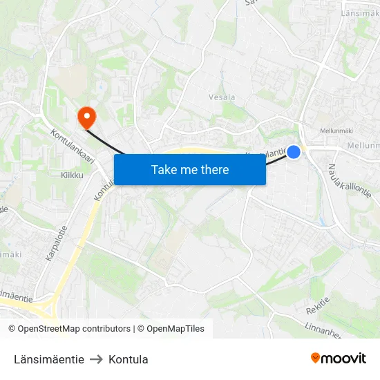 Länsimäentie to Kontula map