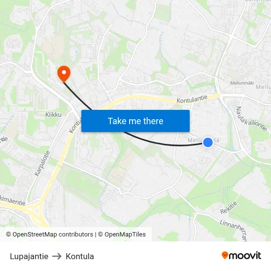 Lupaja Road to Kontula map
