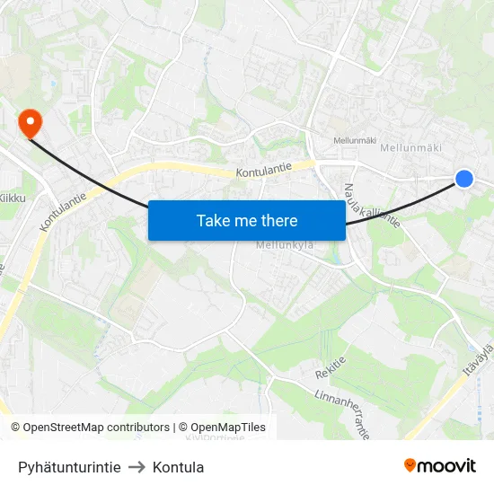 Pyhatunturi Road to Kontula map