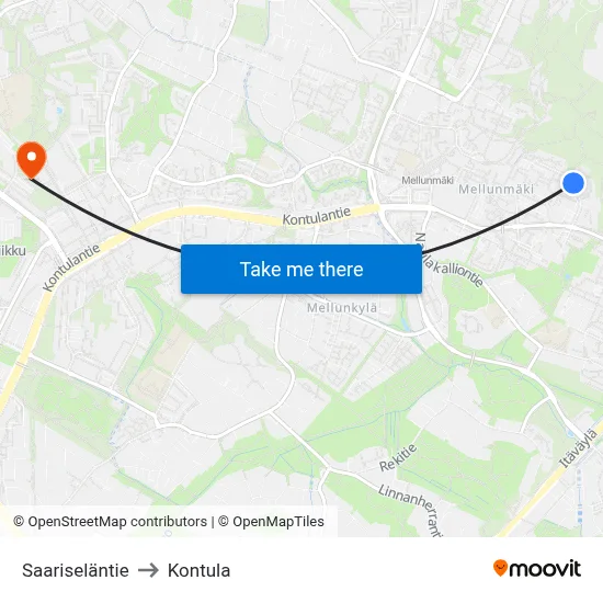 Saarisela Road to Kontula map