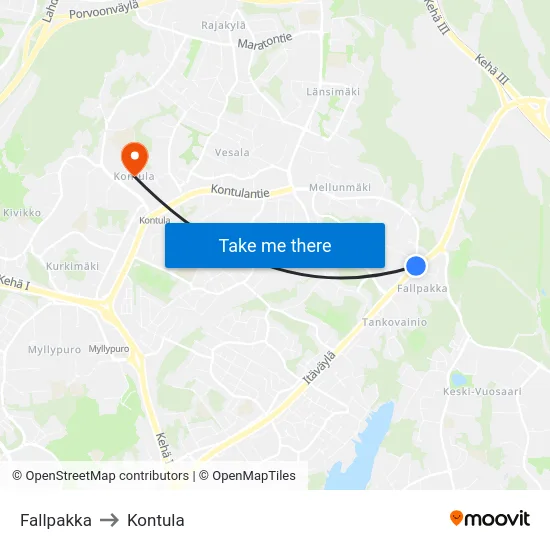 Fallpakka to Kontula map