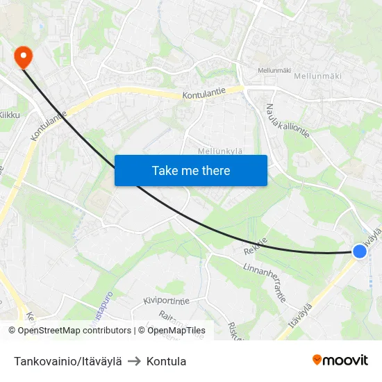 Tankovainio/East Way to Kontula map