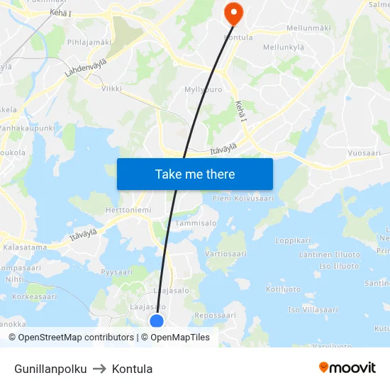 Gunillanpolku to Kontula map