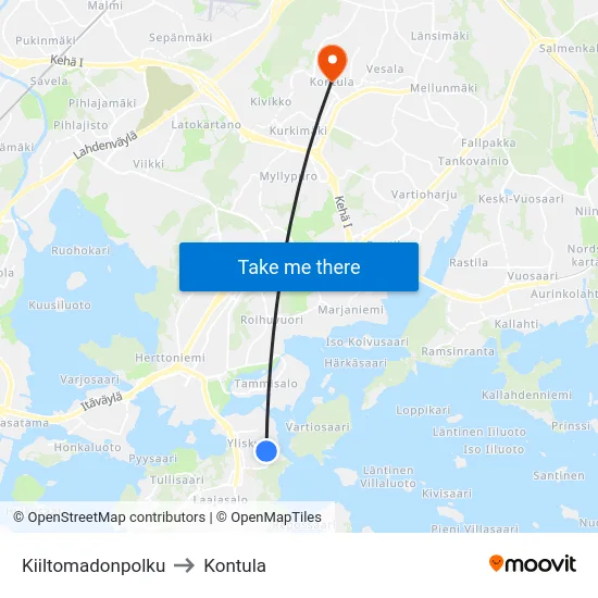 Kiiltomadonpolku to Kontula map