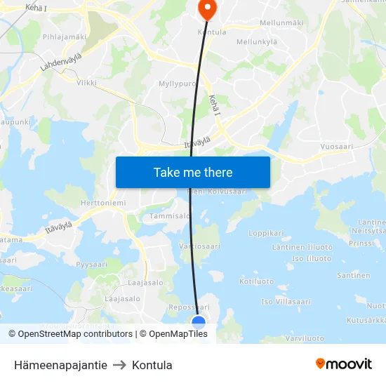 Hämeenapa Road to Kontula map
