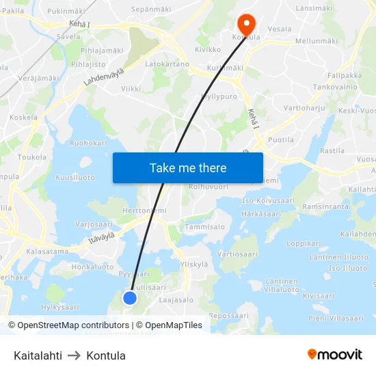 Kaitalahti to Kontula map