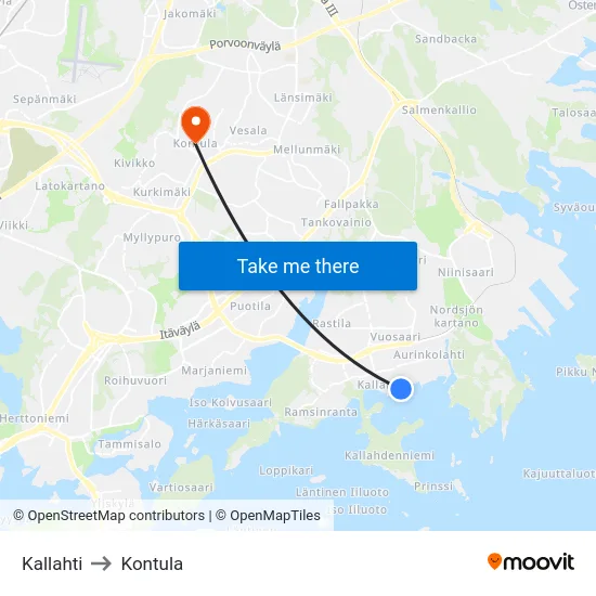 Kallahti to Kontula map