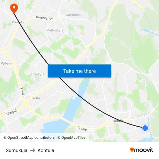 Sumu Lane to Kontula map