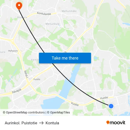 Aurinkola Park Road to Kontula map