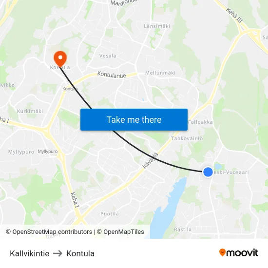 Kallvikintie to Kontula map