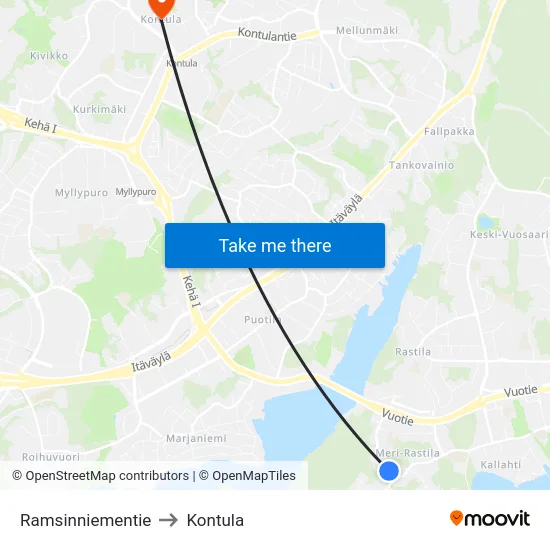 Ramsinniementie to Kontula map