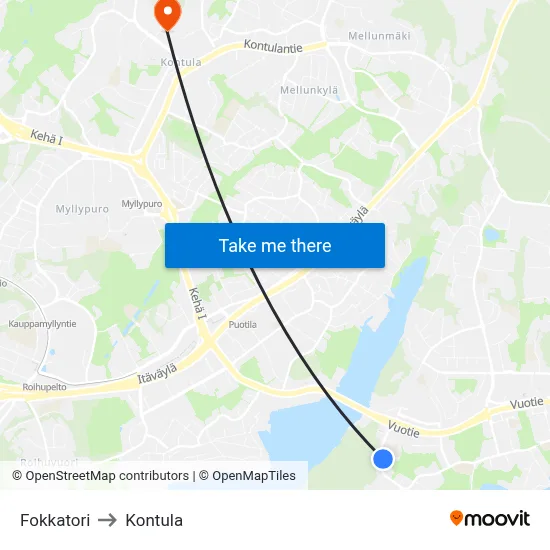 Fokka Square to Kontula map