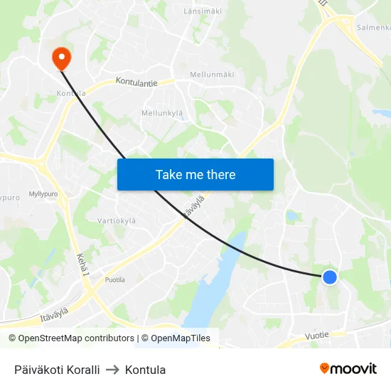 Koralli Daycare to Kontula map