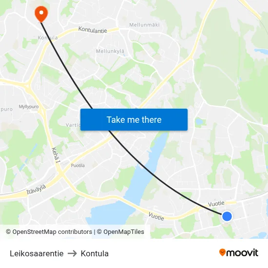 Leikosaari Road to Kontula map