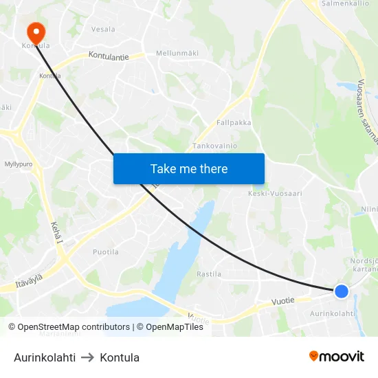 Aurinkolahti to Kontula map
