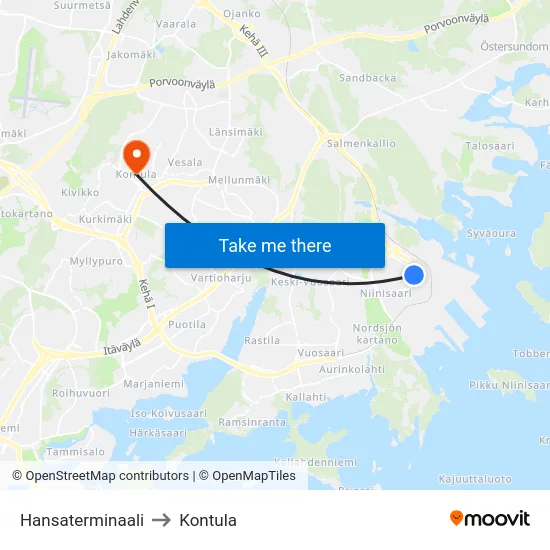Hansaterminaali to Kontula map
