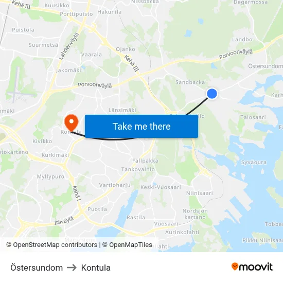 Östersundom to Kontula map