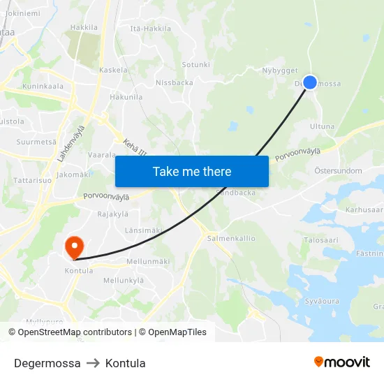 Degermossa to Kontula map