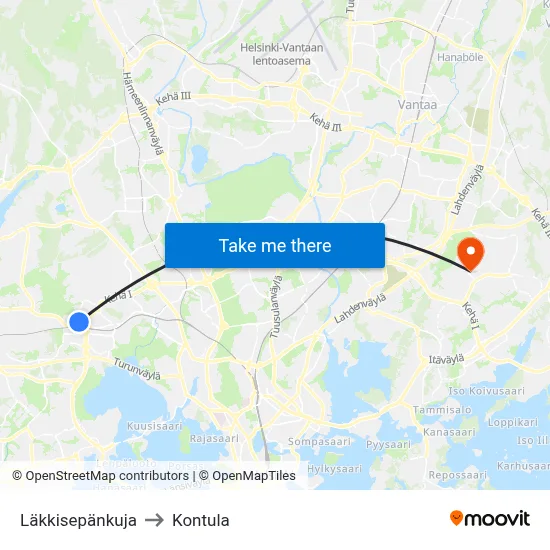 Tinsmith Alley to Kontula map