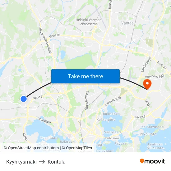 Kyyhkysmäki to Kontula map