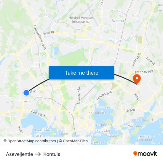 Aseveljentie to Kontula map