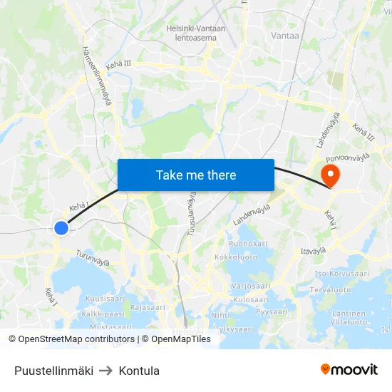 Puustellinmäki to Kontula map