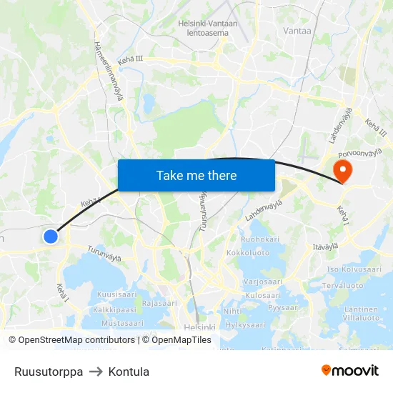 Ruusutorppa to Kontula map