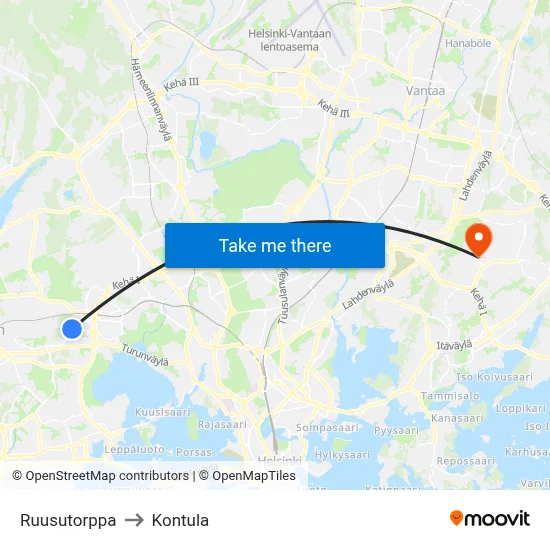 Rose Estate to Kontula map