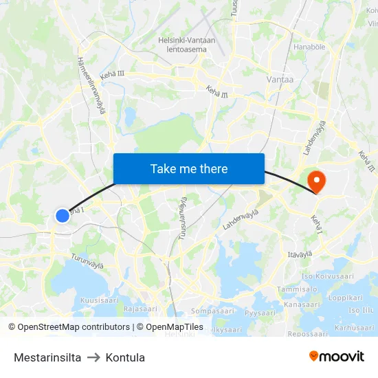 Master's Bridge to Kontula map