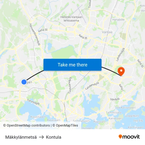 Mäkkylä Forest to Kontula map