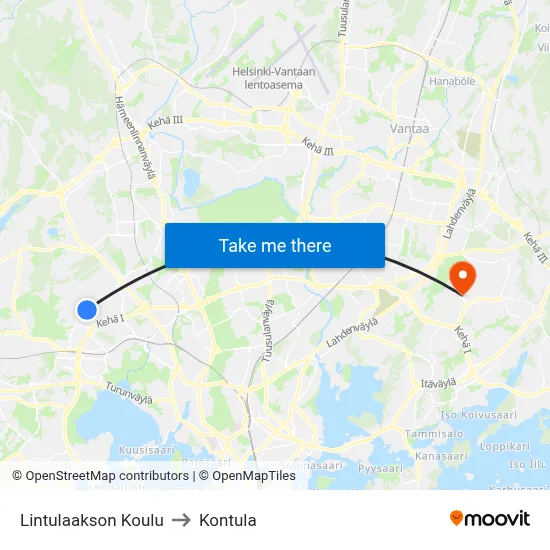 Lintulaakso School to Kontula map