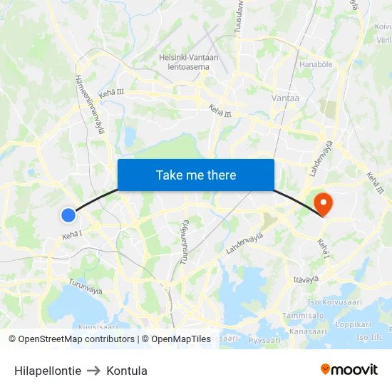 Hilapelto Road to Kontula map