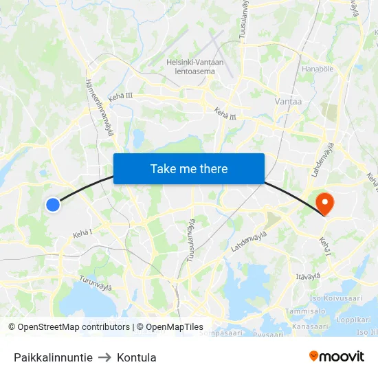 Paikkalintu Road to Kontula map