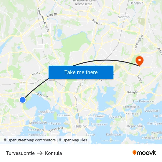 Turvesuontie to Kontula map