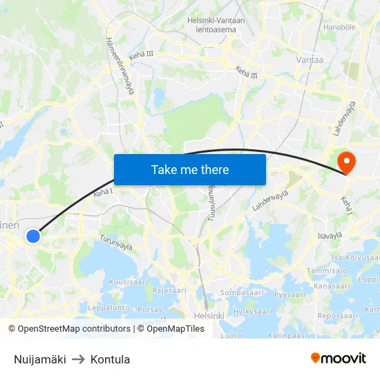 Nuijamäki to Kontula map