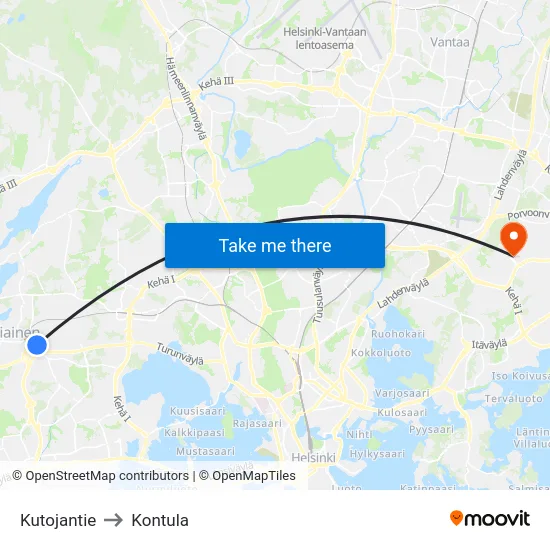 Kutojantie to Kontula map