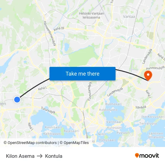 Kilon Asema to Kontula map