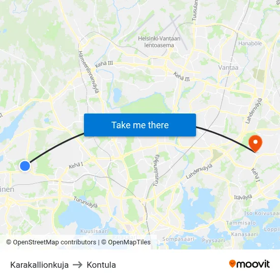 Karakallio Lane to Kontula map