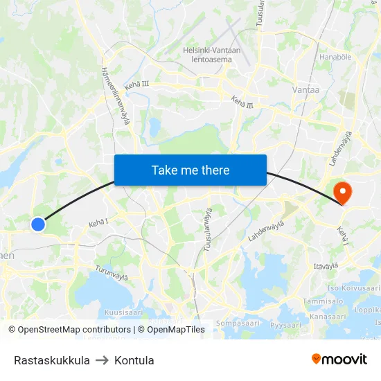 Rastas Hill to Kontula map