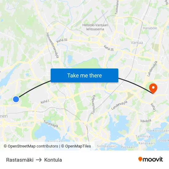 Rastasmaki to Kontula map