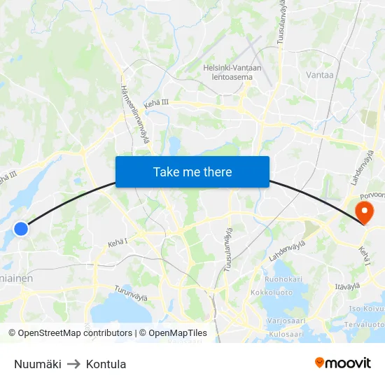 Nuumäki to Kontula map
