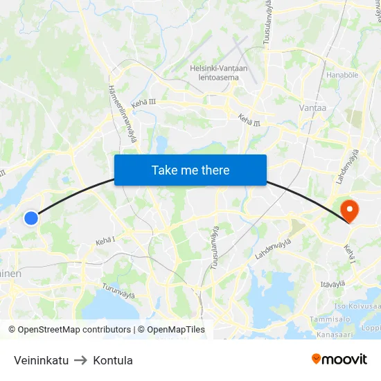 Veininkatu to Kontula map