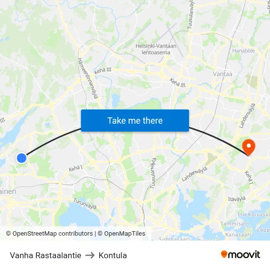 Old Rastaala Road to Kontula map