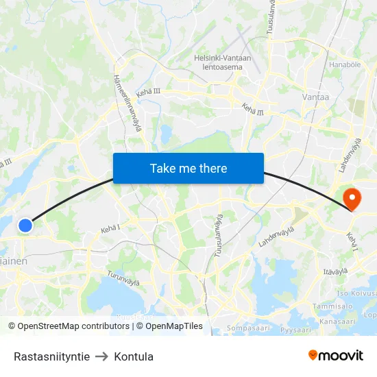 Thrush Meadow Road to Kontula map