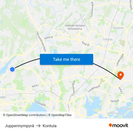 Jupperi Circle to Kontula map