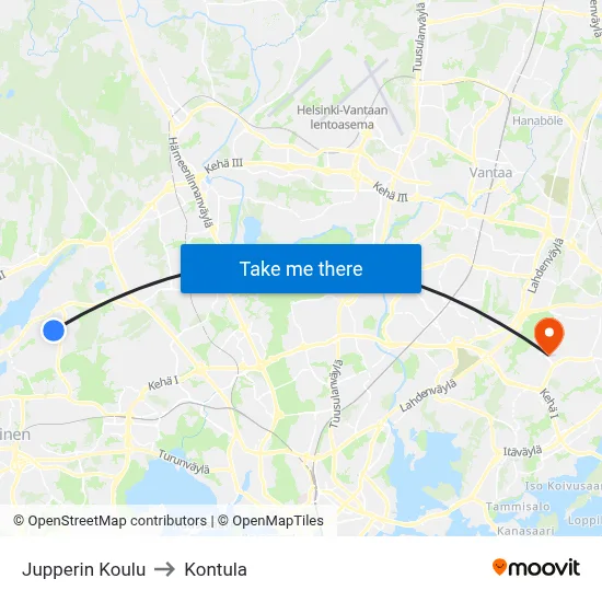 Jupperi School to Kontula map