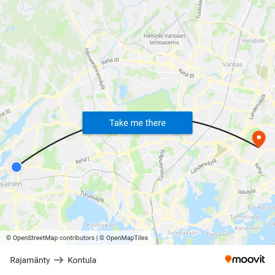 Rajamänty to Kontula map